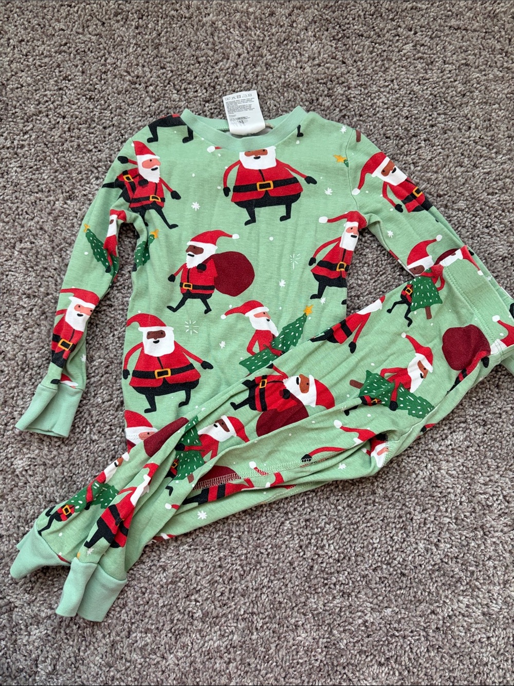 H&M Kids Green Santa Print Pajama Set